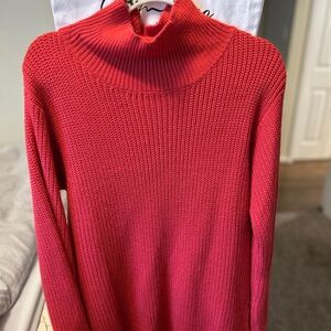 Amalli Talli Vibrant Red Cowl Neck Sweater with Ribbed Texture